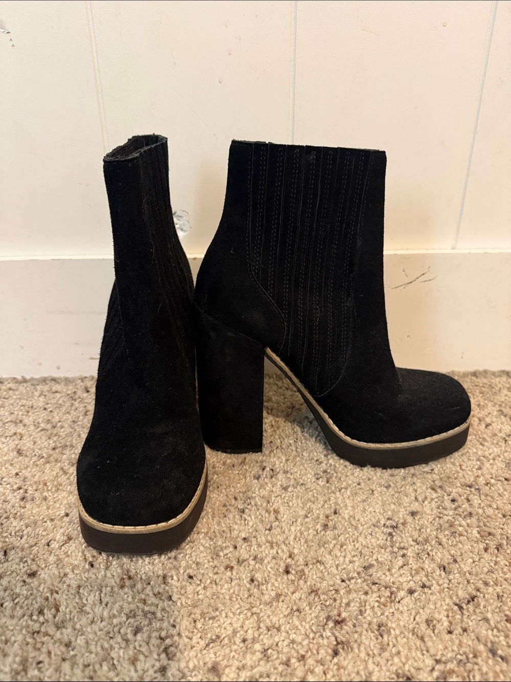 Steve Madden Black Suede Platform Block Heel Ankle Boots